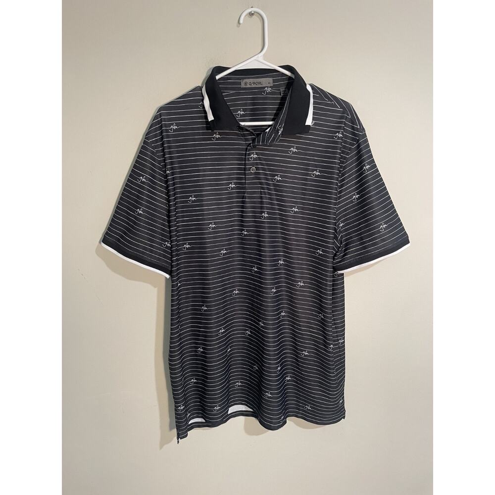 G/FORE Men's‎ Large Script Stripe Tech Pique Golf Polo Onyx Black